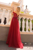 Nox Anabel L1362 Long Cold Shoulder Applique Tulle Overskirt Gown