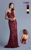 CLEARANCE - Aspeed L1982 Long Sequins Navy Blue Evening Gown V-Neck (Size XS)