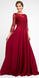 Juliet M11 Appliqued Long A-Line Dress Chiffon Quarter Sleeves