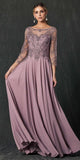 Juliet M11 Appliqued Long A-Line Dress Chiffon Quarter Sleeves