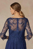Juliet M11 Appliqued Long A-Line Dress Chiffon Quarter Sleeves