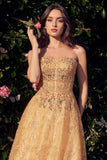 Andrea & Leo MA104 Strapless Embroidered Ball Gown With Removable Jacket