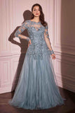 Andrea & Leo MA108 Dress Lace Layered Tulle Long Sleeve Gown