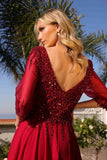 Nox Anabel MF100 Long Sequin Bodice 3/4 Sleeve A-line Gown