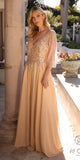 Nox Anabel MF100 Long Sequin Bodice 3/4 Sleeve A-line Gown