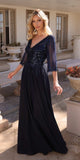 Nox Anabel MF100 Long Sequin Bodice 3/4 Sleeve A-line Gown