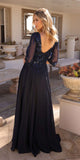Nox Anabel MF100 Long Sequin Bodice 3/4 Sleeve A-line Gown