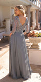 Nox Anabel MF101 Long V-Neck Embellished Bodice 3/4 Sleeve A-line Gown
