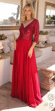 Nox Anabel MF103 Long Sequin Bodice 3/4 Sleeve A-line Gown