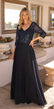 Nox Anabel MF103 Long Sequin Bodice 3/4 Sleeve A-line Gown