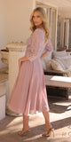 Nox Anabel MF104 Tea Length Sequin Bodice Short 3/4 Sleeve Dress