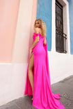 Nox Anabel P1399 Long Single Cape Sleeve Off the Shoulder Glitter Gown