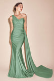 Ladivine PT004 Long Chic One Shoulder Stretch Satin Side Sash Gown