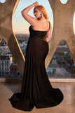 Ladivine PT004C Long Chic One Shoulder Stretch Satin Side Sash Gown