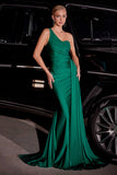 Ladivine PT004 Long Chic One Shoulder Stretch Satin Side Sash Gown