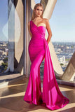Ladivine PT004 Long Chic One Shoulder Stretch Satin Side Sash Gown