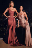Ladivine PT004 Long Chic One Shoulder Stretch Satin Side Sash Gown