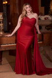 Ladivine PT004C Long Chic One Shoulder Stretch Satin Side Sash Gown
