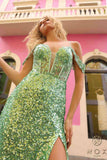 Nox Anabel Q1389 Long Cold Shoulder Sweetheart Fitted Sequin Gown