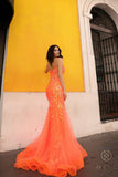 Nox Anabel Q1390 Long Fitted Sequin Applique Trumpet Skirt Gown
