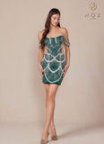 Nox Anabel Q839 Short Off the Shoulder Beaded Cocktail Dress