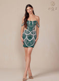 Nox Anabel Q839 Short Off the Shoulder Beaded Cocktail Dress