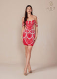 Nox Anabel Q839 Short Off the Shoulder Beaded Cocktail Dress