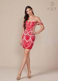 Nox Anabel Q839 Short Off the Shoulder Beaded Cocktail Dress