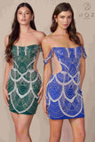 Nox Anabel Q839 Short Off the Shoulder Beaded Cocktail Dress
