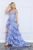 Nox Anabel R1299 Long Off the Shoulder Tiered Skirt A-Line Formal Gown