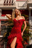 Nox Anabel R1301 Long Layered Tiered Skirt Off Shoulder Corset Dress
