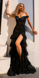 Nox Anabel R1301 Long Layered Tiered Skirt Off Shoulder Corset Dress