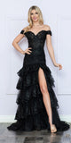 Nox Anabel R1301 Long Layered Tiered Skirt Off Shoulder Corset Dress