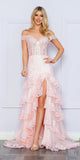 Nox Anabel R1301 Long Layered Tiered Skirt Off Shoulder Corset Dress