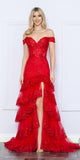 Nox Anabel R1301 Long Layered Tiered Skirt Off Shoulder Corset Dress