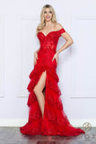 Nox Anabel R1301 Long Layered Tiered Skirt Off Shoulder Corset Dress