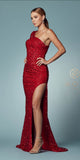 Nox Anabel S1013 One Sleeve Shoulder Strap Sequins/Beading Fitted Gown