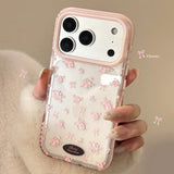 Korean Full Screen Pink Rose Flowers Magnetic Phone Case For iPhone