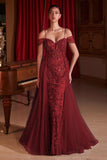Ladivine SF009 Long Embellished Off The Shoulder Fitted Lace Gown