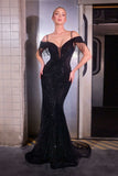 CLEARANCE - Ladivine SF209 Off The Shoulder Champagne/Gold Mermaid Gown (Size 8)