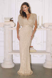 Amoris T101 Greek Style Long Sequin V-Neckline Gown