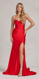 Nox Anabel T1139 Floor Length Fitted Satin Strapless Sweetheart Dress