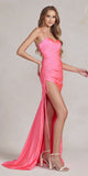 Nox Anabel T1140 Long Sheath Dress with High Leg Slit and Strappy Back