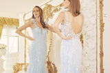 Nox Anabel T1208 Long Mermaid Gown with Feather Straps