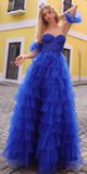 Nox Anabel T1338 Long Ruffled Tiered Skirt A-Line Ball Gown Arm Cuffs