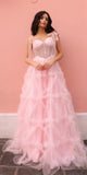 Nox Anabel T1340 Long Ruffled Skirt Boned Bustier Ribbon Strap A-Line Gown