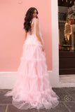 Nox Anabel T1340 Long Ruffled Skirt Boned Bustier Ribbon Strap A-Line Gown