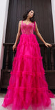 Nox Anabel T1340 Long Ruffled Skirt Boned Bustier Ribbon Strap A-Line Gown
