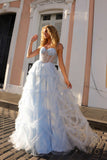 Nox Anabel T1340 Long Ruffled Skirt Boned Bustier Ribbon Strap A-Line Gown