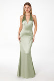 Astee T2001 Fitted Long V-Neckline Halter Top Evening Gown